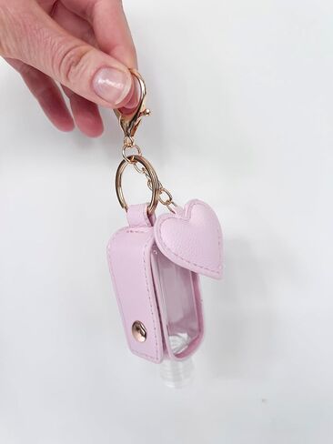 Keychain Travle Size Empty squeeze Bottle Holder for 1oz of Shampoo, Lotion, Soap or Hand Sanitizer in vegan leather. (Heart, Pink), Small in Saudi Arabia