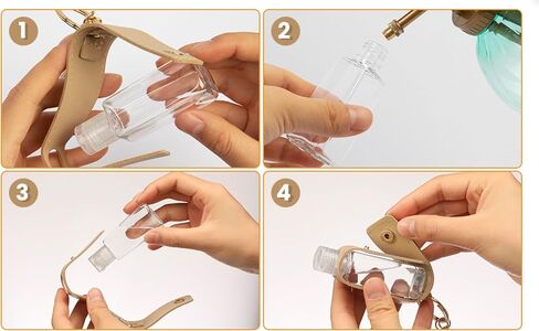 Keychain Travle Size Empty squeeze Bottle Holder for 1oz of Shampoo, Lotion, Soap or Hand Sanitizer in vegan leather. (Heart, Pink), Small in Saudi Arabia
