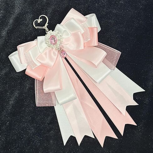 Pink Double Layer Ribbon Keychain Charms for Handbags Kawaii Key Chain Women Backpack Keychains for Women Cute Tote Bag Charms Keychain Accessories Key Chains Bow Bag Charm for Backpacks Purse Charm in Saudi Arabia
