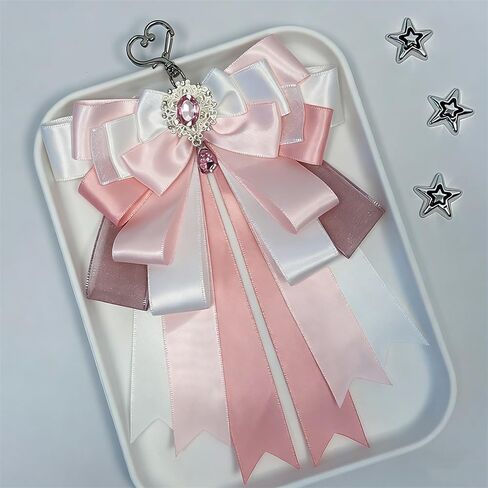 Pink Double Layer Ribbon Keychain Charms for Handbags Kawaii Key Chain Women Backpack Keychains for Women Cute Tote Bag Charms Keychain Accessories Key Chains Bow Bag Charm for Backpacks Purse Charm in Saudi Arabia