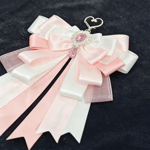 Pink Double Layer Ribbon Keychain Charms for Handbags Kawaii Key Chain Women Backpack Keychains for Women Cute Tote Bag Charms Keychain Accessories Key Chains Bow Bag Charm for Backpacks Purse Charm in Saudi Arabia