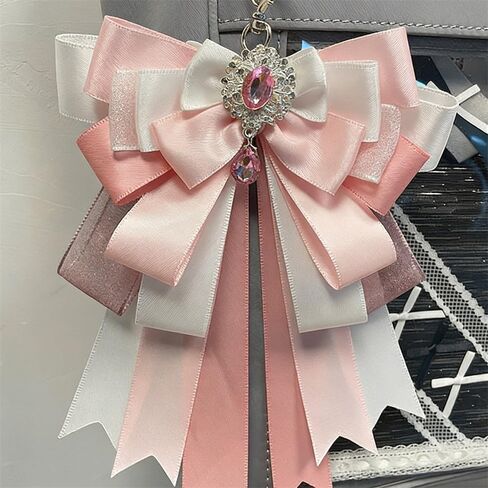 Pink Double Layer Ribbon Keychain Charms for Handbags Kawaii Key Chain Women Backpack Keychains for Women Cute Tote Bag Charms Keychain Accessories Key Chains Bow Bag Charm for Backpacks Purse Charm in Saudi Arabia