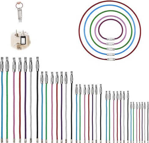 60PCS Wire Keychain Cable, Stainless Steel Colored Key Rings Loops, Key Chain Rings with Storage Box for Hanging Luggage Tags Keys ID Tags Keepers Connectors in Kuwait