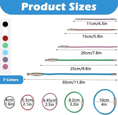 60PCS Wire Keychain Cable, Stainless Steel Colored Key Rings Loops, Key Chain Rings with Storage Box for Hanging Luggage Tags Keys ID Tags Keepers Connectors in Kuwait