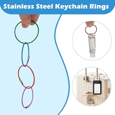 60PCS Wire Keychain Cable, Stainless Steel Colored Key Rings Loops, Key Chain Rings with Storage Box for Hanging Luggage Tags Keys ID Tags Keepers Connectors in Kuwait