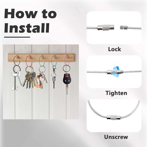 60PCS Wire Keychain Cable, Stainless Steel Colored Key Rings Loops, Key Chain Rings with Storage Box for Hanging Luggage Tags Keys ID Tags Keepers Connectors in Kuwait