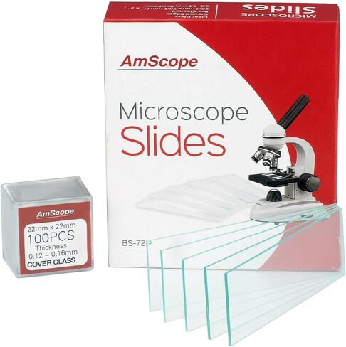 AmScope BS-72P-100S-22 72 Pieces of Pre-Cleaned Blank Microscope Slides and 100 Pieces of 22x22mm Square Coverslips Cover Glass in Saudi Arabia