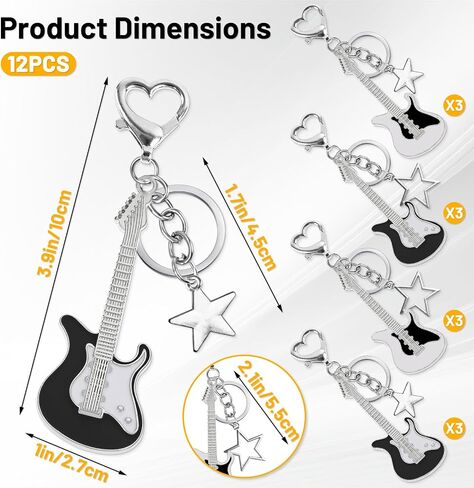 12PCS Aesthetic Punk Music Guitar Keychain, Cute Star Key Chain for Bag Purse Gift Music Lovers Kawaii Gifts in Saudi Arabia