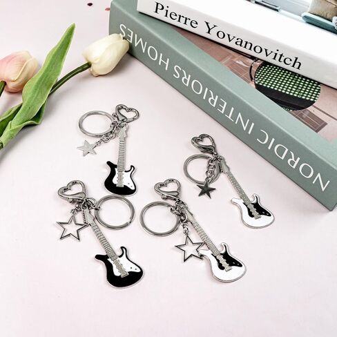 12PCS Aesthetic Punk Music Guitar Keychain, Cute Star Key Chain for Bag Purse Gift Music Lovers Kawaii Gifts in Saudi Arabia