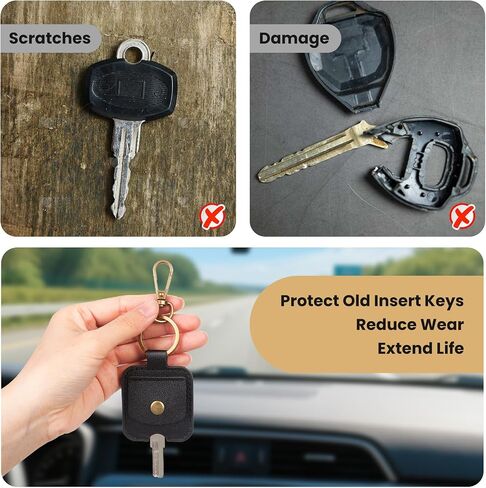 2 Pack Car Key Cover PU Leather with Iron Ring, Durable Broken Car Key Loop Replacement for Men Women (Black) in Saudi Arabia