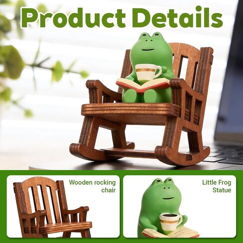 Cute Mini Frog Figurine, Mini Resin Animal Garden Statue for Office Home Decoration, for Frog Lovers (Rocking Chair) in Saudi Arabia