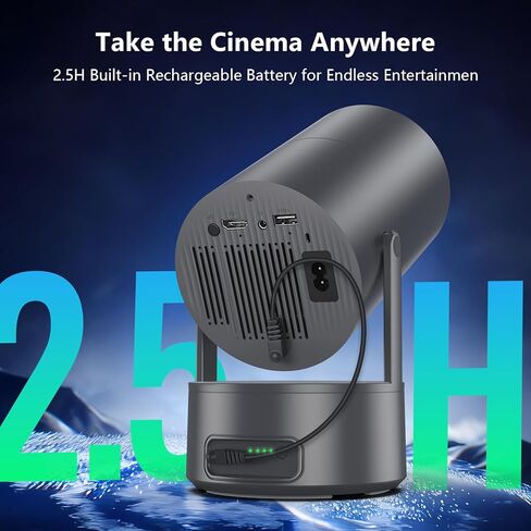 Projector with WiFi and Bluetooth, Mini Portable Projector with Built-in Rechargeable Battery for Outdoor, 1080P Supported, Electric Focus & Auto Keystone, Home Theater with 210° Mount in Kuwait