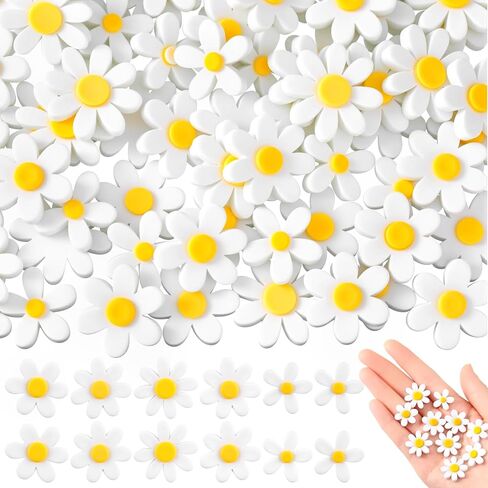 DoubleFill 40 Pcs Mini Resin Daisy Flower Figurines Summer White Daisy Flower Miniatures for Summer Flowers Party Decoration Birthday Wedding Vase Cake DIY Decoration in Kuwait