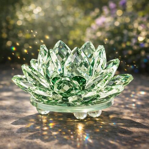Sparkle Crystal Lotus Figurine, Flower Crystal Fengshui Glass Ornaments for Home Office Tabletop Decoration, Green in Kuwait