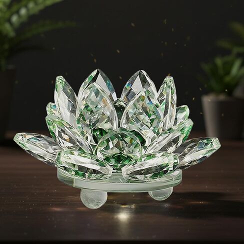 Sparkle Crystal Lotus Figurine, Flower Crystal Fengshui Glass Ornaments for Home Office Tabletop Decoration, Green in Kuwait