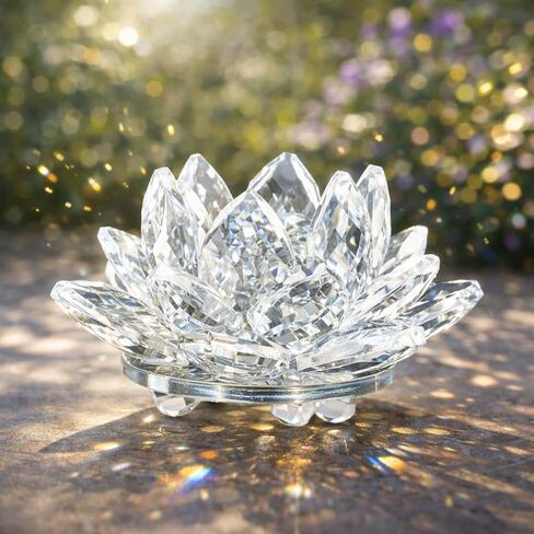 Sparkle Crystal Lotus Figurine, Flower Crystal Fengshui Glass Ornaments for Home Office Tabletop Decoration, Green in Kuwait