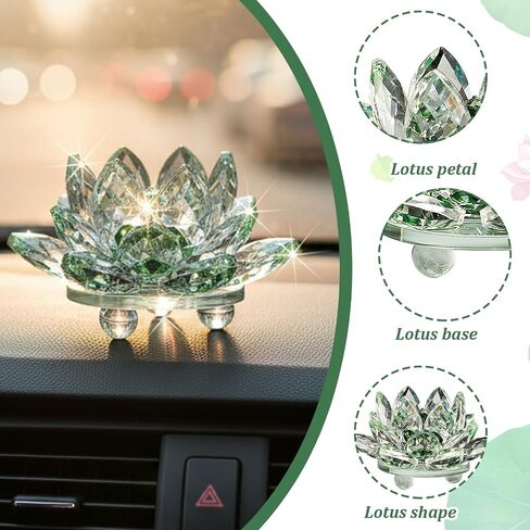 Sparkle Crystal Lotus Figurine, Flower Crystal Fengshui Glass Ornaments for Home Office Tabletop Decoration, Green in Kuwait