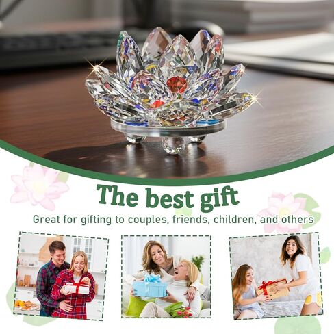 Sparkle Crystal Lotus Figurine, Flower Crystal Fengshui Glass Ornaments for Home Office Tabletop Decoration, Green in Kuwait