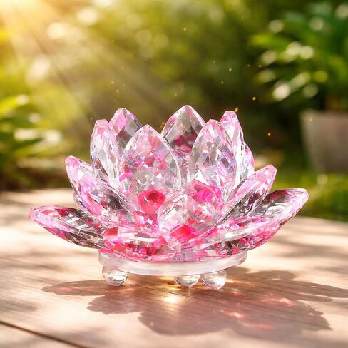 Sparkle Crystal Lotus Figurine, Flower Crystal Fengshui Glass Ornaments for Home Office Tabletop Decoration, Green in Kuwait
