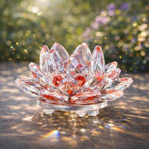 Sparkle Crystal Lotus Figurine, Flower Crystal Fengshui Glass Ornaments for Home Office Tabletop Decoration, Green in Kuwait