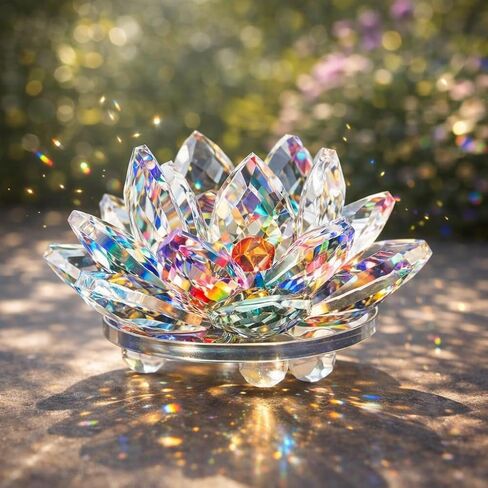 Sparkle Crystal Lotus Figurine, Flower Crystal Fengshui Glass Ornaments for Home Office Tabletop Decoration, Green in Kuwait