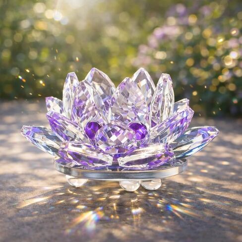 Sparkle Crystal Lotus Figurine, Flower Crystal Fengshui Glass Ornaments for Home Office Tabletop Decoration, Green in Kuwait
