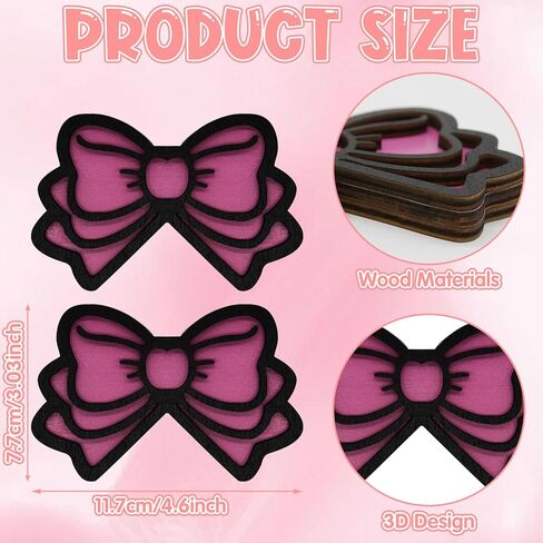 2Pcs Computer Monitor Decor, Pink Bow 3D Wood Decorations for Women Cute Mini Computer Accessories Stylish Design, Wood Material with Glue Office Decoration in Saudi Arabia