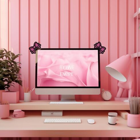 2Pcs Computer Monitor Decor, Pink Bow 3D Wood Decorations for Women Cute Mini Computer Accessories Stylish Design, Wood Material with Glue Office Decoration in Saudi Arabia