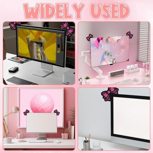 2Pcs Computer Monitor Decor, Pink Bow 3D Wood Decorations for Women Cute Mini Computer Accessories Stylish Design, Wood Material with Glue Office Decoration in Saudi Arabia