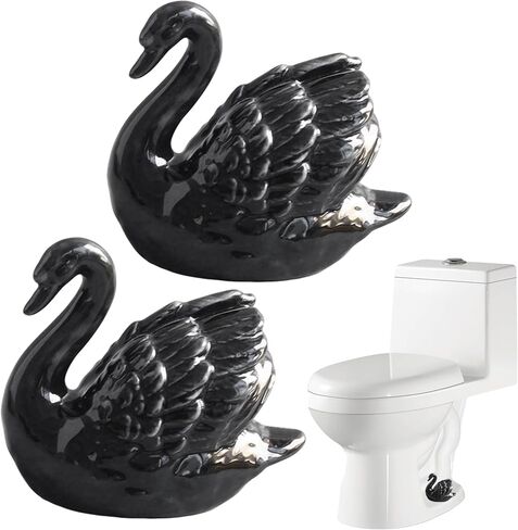 Black & White Ceramic Swan Figurine - Modern Minimalist Elegant Decor Statue for Living Room, Office, Desk, Shelf, Bathroom & Toilet (White) in Saudi Arabia