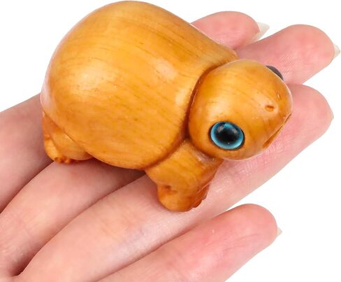 Wooden Turtle Decor Figurine - Mini Tortoise with Blue Eyes, Carved Decorative Collectible Desk Decor, Miniature Statue, Small Sea Ornament Gift, Inspirational Birthday Presents for Women Men Lovers in Saudi Arabia
