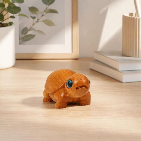 Wooden Turtle Decor Figurine - Mini Tortoise with Blue Eyes, Carved Decorative Collectible Desk Decor, Miniature Statue, Small Sea Ornament Gift, Inspirational Birthday Presents for Women Men Lovers in Saudi Arabia