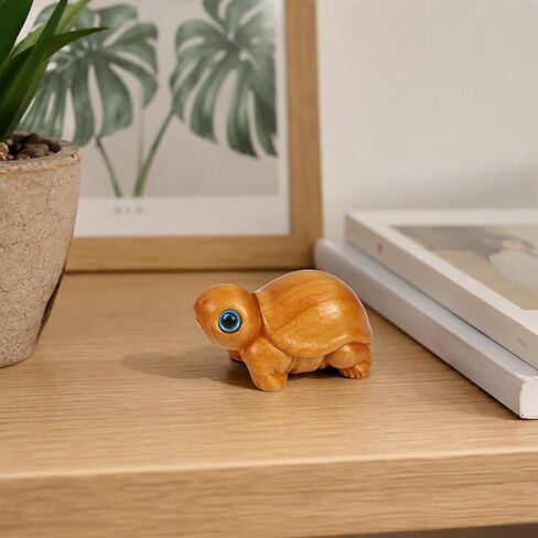 Wooden Turtle Decor Figurine - Mini Tortoise with Blue Eyes, Carved Decorative Collectible Desk Decor, Miniature Statue, Small Sea Ornament Gift, Inspirational Birthday Presents for Women Men Lovers in Saudi Arabia