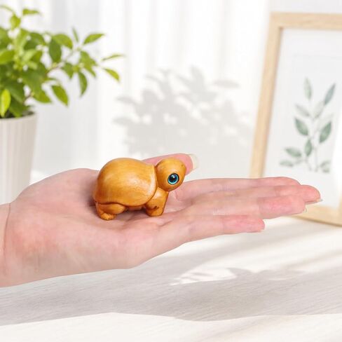 Wooden Turtle Decor Figurine - Mini Tortoise with Blue Eyes, Carved Decorative Collectible Desk Decor, Miniature Statue, Small Sea Ornament Gift, Inspirational Birthday Presents for Women Men Lovers in Saudi Arabia