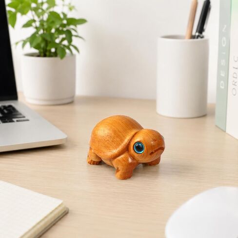 Wooden Turtle Decor Figurine - Mini Tortoise with Blue Eyes, Carved Decorative Collectible Desk Decor, Miniature Statue, Small Sea Ornament Gift, Inspirational Birthday Presents for Women Men Lovers in Saudi Arabia
