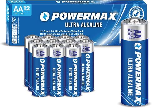 Powermax 24-Count Double AA Batteries, Ultra Long Lasting Alkaline Battery for Home and Office, 10-Year Shelf Life, Reclosable Packaging in Kuwait