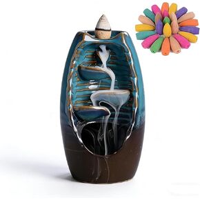 Ceramic Waterfall Backflow Incense Burner, 5.1", with 30 Cones | Left & Right Flowing, Zen Aromatherapy, Home Decor for Meditation Yoga Bedroom Spa in Kuwait