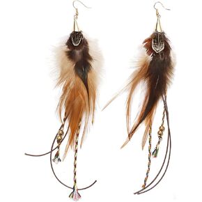 Natural Feather Earrings Bohemian Long for Women Handmade Feather Jewelry Tassel Dangle in Saudi Arabia
