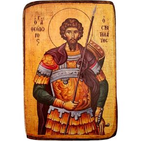 Handmade Greek Orthodox Icon of Saint Theodoros – Wooden Byzantine Religious Icon – 3.5x2.8 in (9x7 cm) – Handcrafted Christian Wall Art – Traditional Greek Devotional Gift / A0 in Saudi Arabia