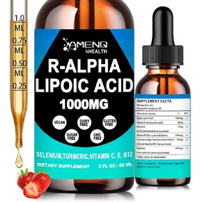 Alpha Lipoic Acid Liquid Drops 1000mg with Stabilized R-ALA, Antioxidant Supplement for Metabolism, Nerve & Brain Health, Anti-Aging, Fast Acting Liquid Alpha-Lipoic Acid Than Capsules Gummies丨 Vegan in Saudi Arabia