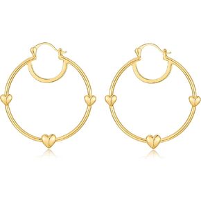 14K Gold Plated Heart Hoop Earrings for Women, Large 40mm Chunky Gold Hoops Lightweight Hypoallergenic Earrings for Sensitive Ears, Cute Trendy Jewelry in Saudi Arabia