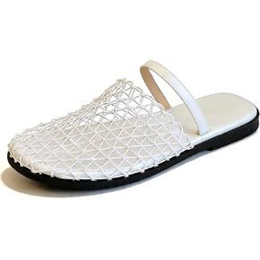 Fishnet Mesh Flat Sandals For Women Fashion Comfort Slip On Round Closed Toe Back Strap Woven Mules Summer Beach Vacation Daily Casual Slide Sandals in Saudi Arabia