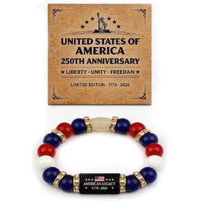 250th Anniversary Liberty USA Patriotic Bracelet for Women Men 4th of July Bracelets Red White Blue Beaded Bracelets Independence Day Accessories USA 250 Freedom Legacy Bracelet(1776-2026) Statement Gift Jewelry in Saudi Arabia