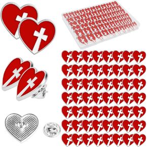 60 Pcs Religious Sacred Heart of Jesus Pins Bulk Enamel Lapel Pins Christian Cross Red Heart Brooch for School Sunday Church Funeral Clergy Appreciation Gift in Saudi Arabia