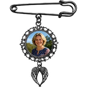 Custom Photo Angel Wing Brooch – 1/2/3 Pictures Personalized Memorial Pin, Round/Oval, Black/Gold/Silver, Sympathy Keepsake Jewelry for Women Men in Saudi Arabia