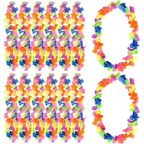 hoyuwak 24 Pack Red White and Blue Flower Leis – 4th of July Hawaiian Garland Necklaces Bulk for Independence Day, Memorial Day, Veterans Day Party Decorations in Kuwait