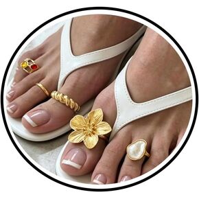 Gold Toe Ring for Women,Adjustable Flower Starfish Shell Toe Rings Fashionable Crystal Rhinestone Stack Toe Ring Set Summer Beach Foot Jewelry in Saudi Arabia