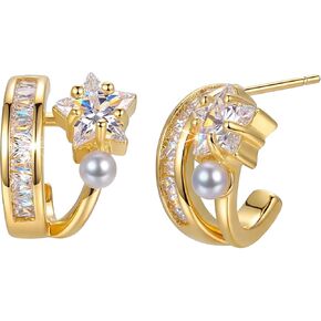 Star Huggie Earrings for Women, Small Hoop Earrings with Cubic Zirconia, 925 Sterling Silver Posts, Hypoallergenic, Jewelry Gift for Her in Saudi Arabia
