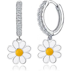Daisy Hoop Earrings White Simple Drip Glue Flower Dangle Earrings S925 Sterling Silver Small Sweet Cute Sunflower Cartilage Huggie Earrings for Women Bff Birthday Gifts Beach Jewelry for Summer in Saudi Arabia