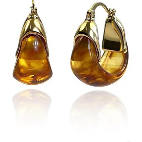 14k Gold Plated Resin Hoop Earrings for Women Trendy, Retro Chunky Lightweight Hoop Drop Statement Jewelry Earrings for Party Wedding in Saudi Arabia